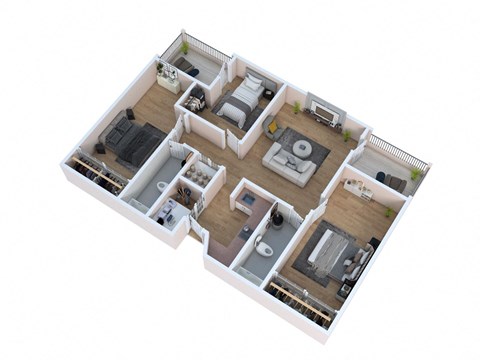 Floor plan for 3 beds, 2 baths